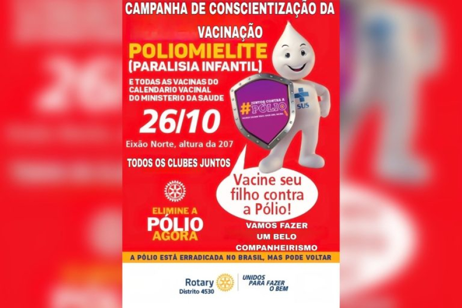 Rotary e GDF unidos no combate à poliomielite neste domingo no Eixão do Lazer