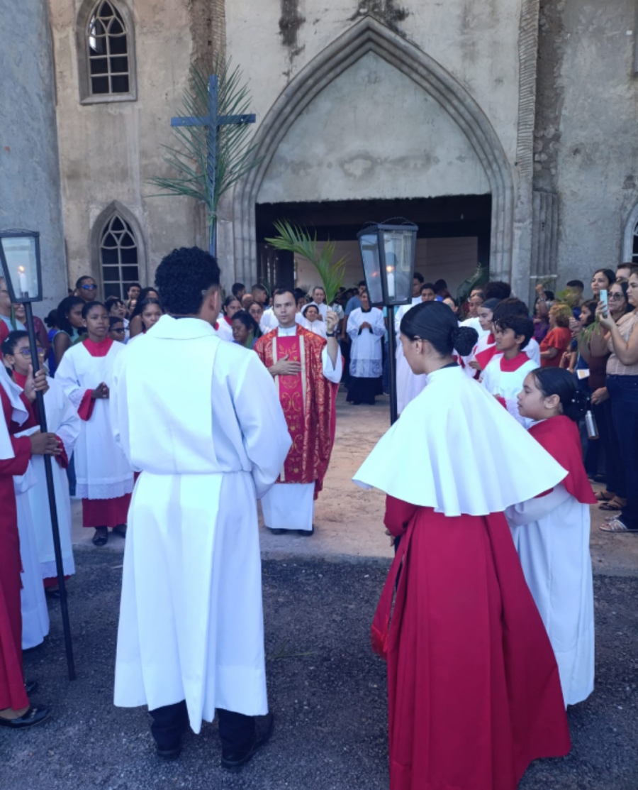 Padre Doalcei arrasta multidão de fiéis em procissão de Domingo de Ramos em Araponga, Planaltina